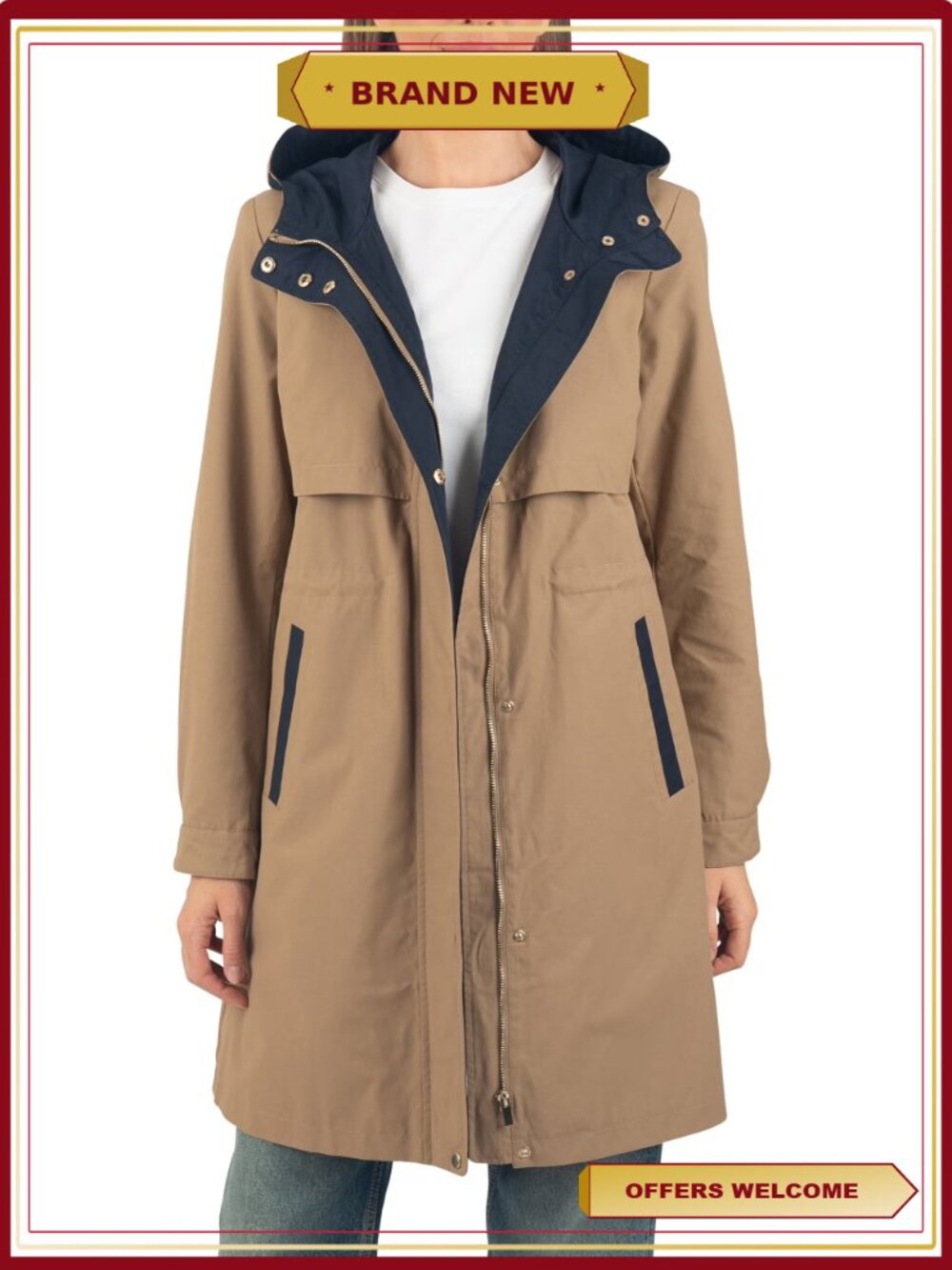 Women's Hooded Rain Jacket Long Trench Coat Windbreaker